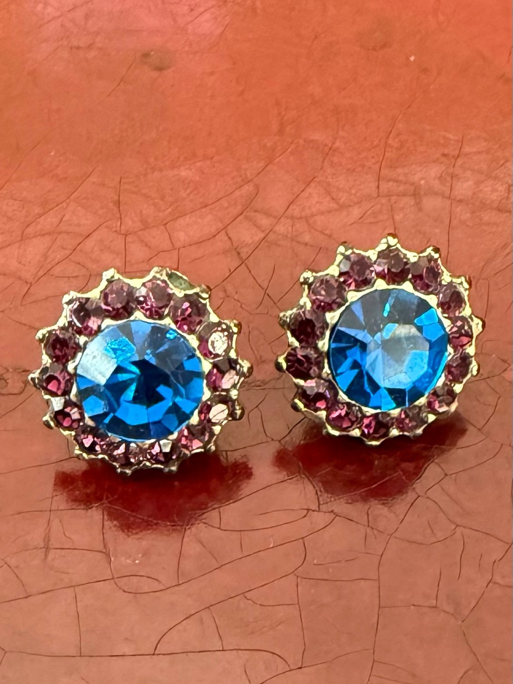 Mariana Jewelry Royal Blue and Amethyst Purple Crystal Halo Stud Post Earrings